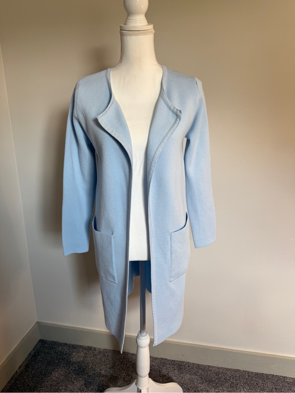 ANRABESS Baby Blue Open Front Long Draped Cardigan Coatigan Size XS